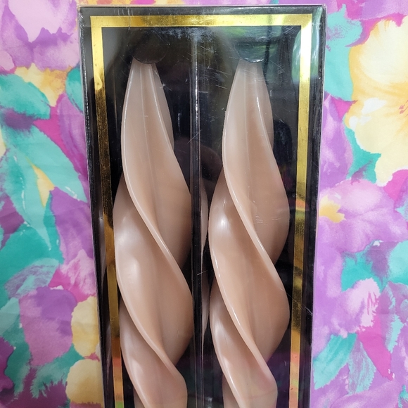 Vintage Montanna Mozart feather taper candlesticks pale salmon pink deadstock - Picture 2 of 8